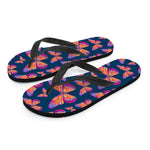 Orange And Purple Butterfly Print Flip Flops