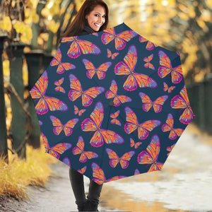 Orange And Purple Butterfly Print Foldable Umbrella