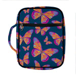 Orange And Purple Butterfly Print Front Pocket Bible Bag
