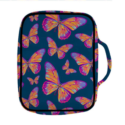 Orange And Purple Butterfly Print Front Pocket Bible Bag