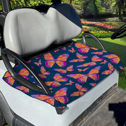 Orange And Purple Butterfly Print Golf Cart Seat Cover