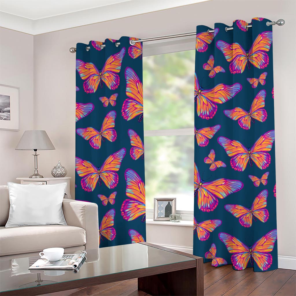 Orange And Purple Butterfly Print Grommet Curtains