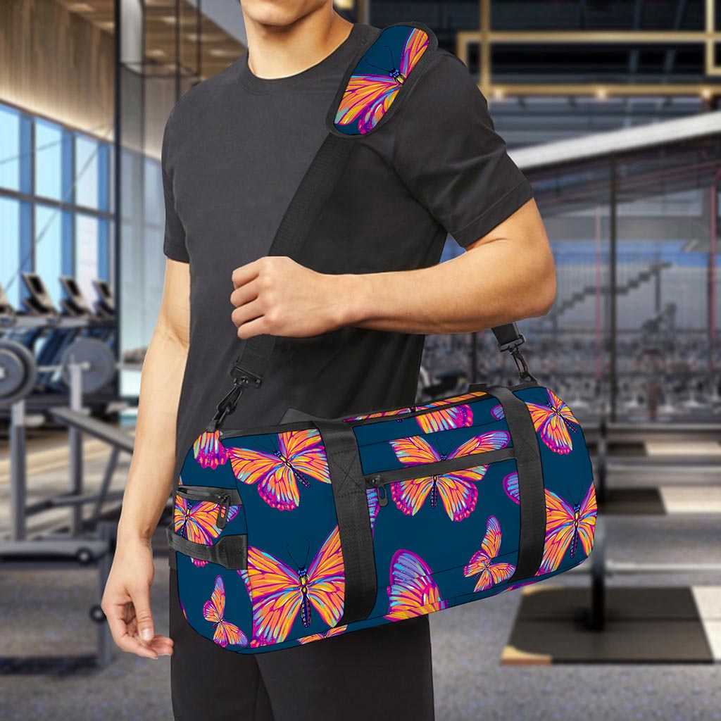 Orange And Purple Butterfly Print Gym Bag
