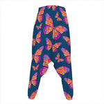 Orange And Purple Butterfly Print Hammer Pants