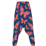 Orange And Purple Butterfly Print Hammer Pants