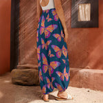 Orange And Purple Butterfly Print Harem Pants