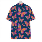 Orange And Purple Butterfly Print Hawaiian Shirt