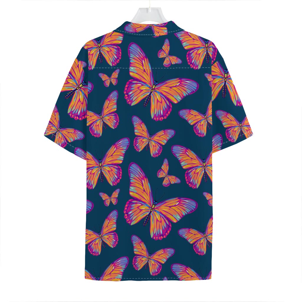 Orange And Purple Butterfly Print Hawaiian Shirt