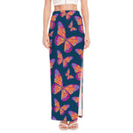 Orange And Purple Butterfly Print High Slit Maxi Skirt