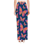 Orange And Purple Butterfly Print High Slit Maxi Skirt