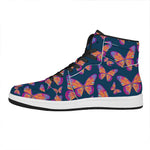 Orange And Purple Butterfly Print High Top Leather Sneakers