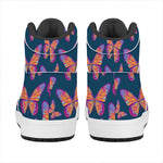 Orange And Purple Butterfly Print High Top Leather Sneakers