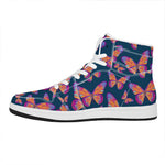 Orange And Purple Butterfly Print High Top Leather Sneakers
