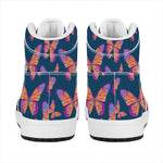 Orange And Purple Butterfly Print High Top Leather Sneakers