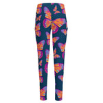 Orange And Purple Butterfly Print High-Waisted Pocket Leggings