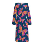 Orange And Purple Butterfly Print Hooded Bathrobe