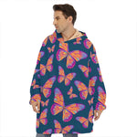 Orange And Purple Butterfly Print Hoodie Blanket