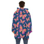Orange And Purple Butterfly Print Hoodie Blanket