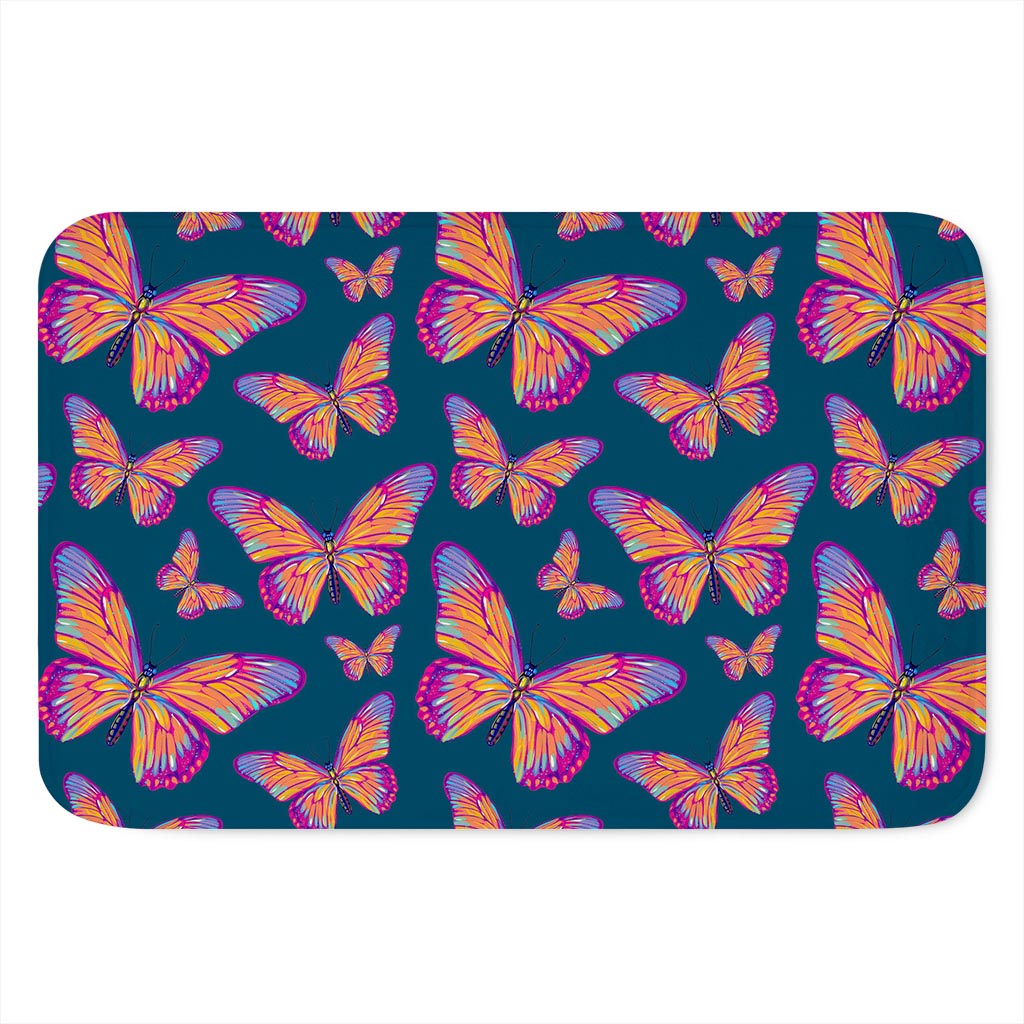 Orange And Purple Butterfly Print Indoor Door Mat