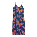 Orange And Purple Butterfly Print Jersey Midi Cami Dress