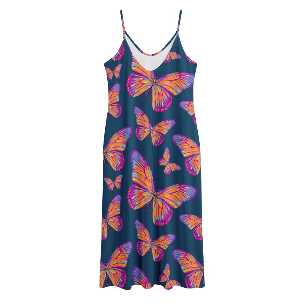 Orange And Purple Butterfly Print Jersey Midi Cami Dress