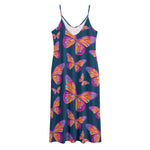 Orange And Purple Butterfly Print Jersey Midi Cami Dress