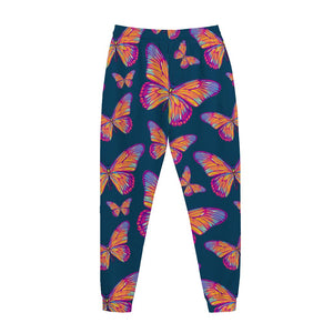 Orange And Purple Butterfly Print Jogger Pants