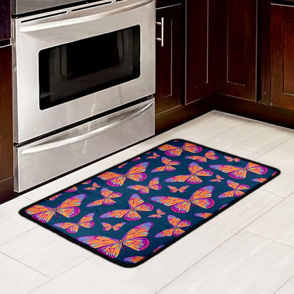 Orange And Purple Butterfly Print Kitchen Mat