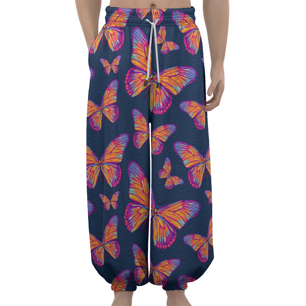 Orange And Purple Butterfly Print Lantern Pants