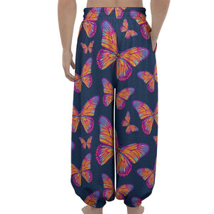 Orange And Purple Butterfly Print Lantern Pants