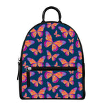 Orange And Purple Butterfly Print Leather Backpack