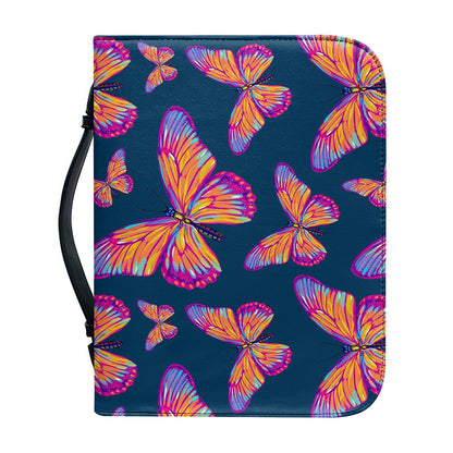 Orange And Purple Butterfly Print Leather Bible Cover