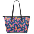 Orange And Purple Butterfly Print Leather Tote Bag With Zipper