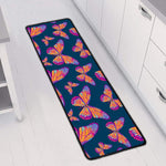 Orange And Purple Butterfly Print Long Kitchen Mat
