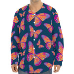 Orange And Purple Butterfly Print Long Sleeve Baseball Jersey