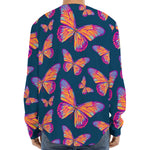 Orange And Purple Butterfly Print Long Sleeve Baseball Jersey