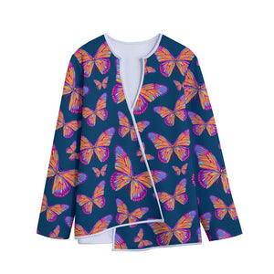 Orange And Purple Butterfly Print Long Sleeve Short Coat