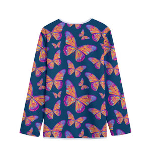 Orange And Purple Butterfly Print Long Sleeve Short Coat