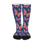 Orange And Purple Butterfly Print Long Socks