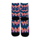 Orange And Purple Butterfly Print Long Socks