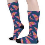 Orange And Purple Butterfly Print Long Socks