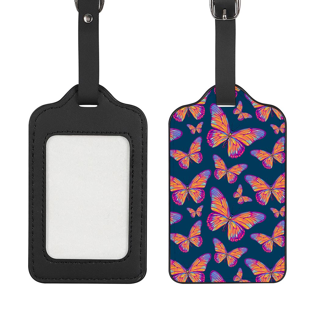 Orange And Purple Butterfly Print Luggage Tag