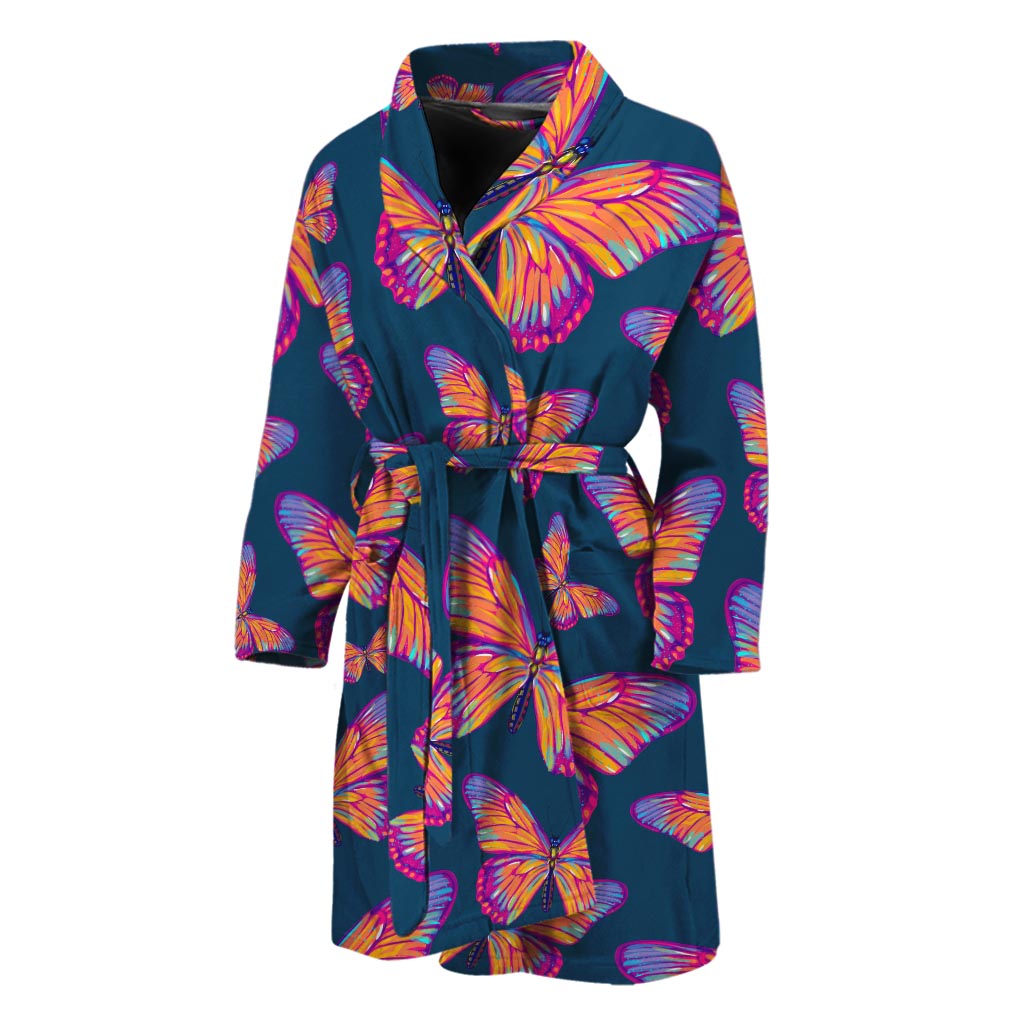 Orange And Purple Butterfly Print Men's Bathrobe