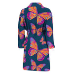 Orange And Purple Butterfly Print Men's Bathrobe