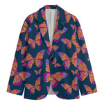 Orange And Purple Butterfly Print Men's Blazer