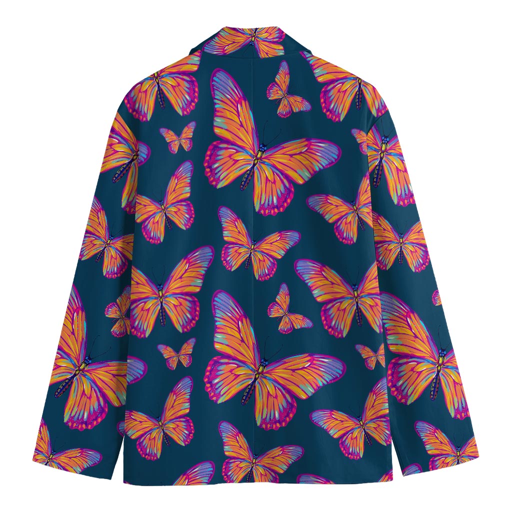 Orange And Purple Butterfly Print Men's Blazer