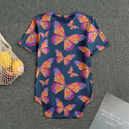 Orange And Purple Butterfly Print Men's Bodysuit