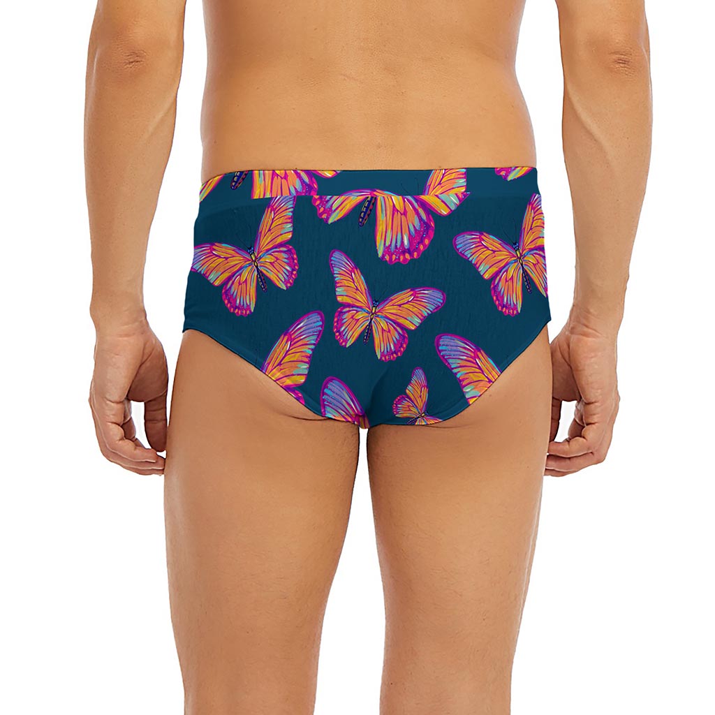 Orange And Purple Butterfly Print Men's Briefs