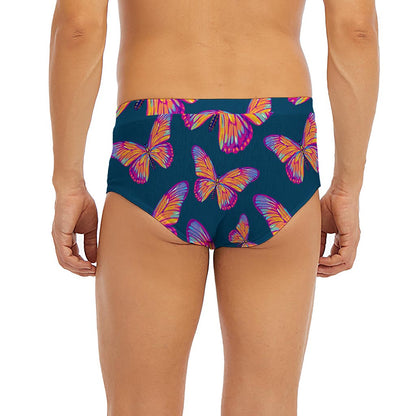 Orange And Purple Butterfly Print Men's Briefs