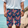 Orange And Purple Butterfly Print Men's Cargo Shorts